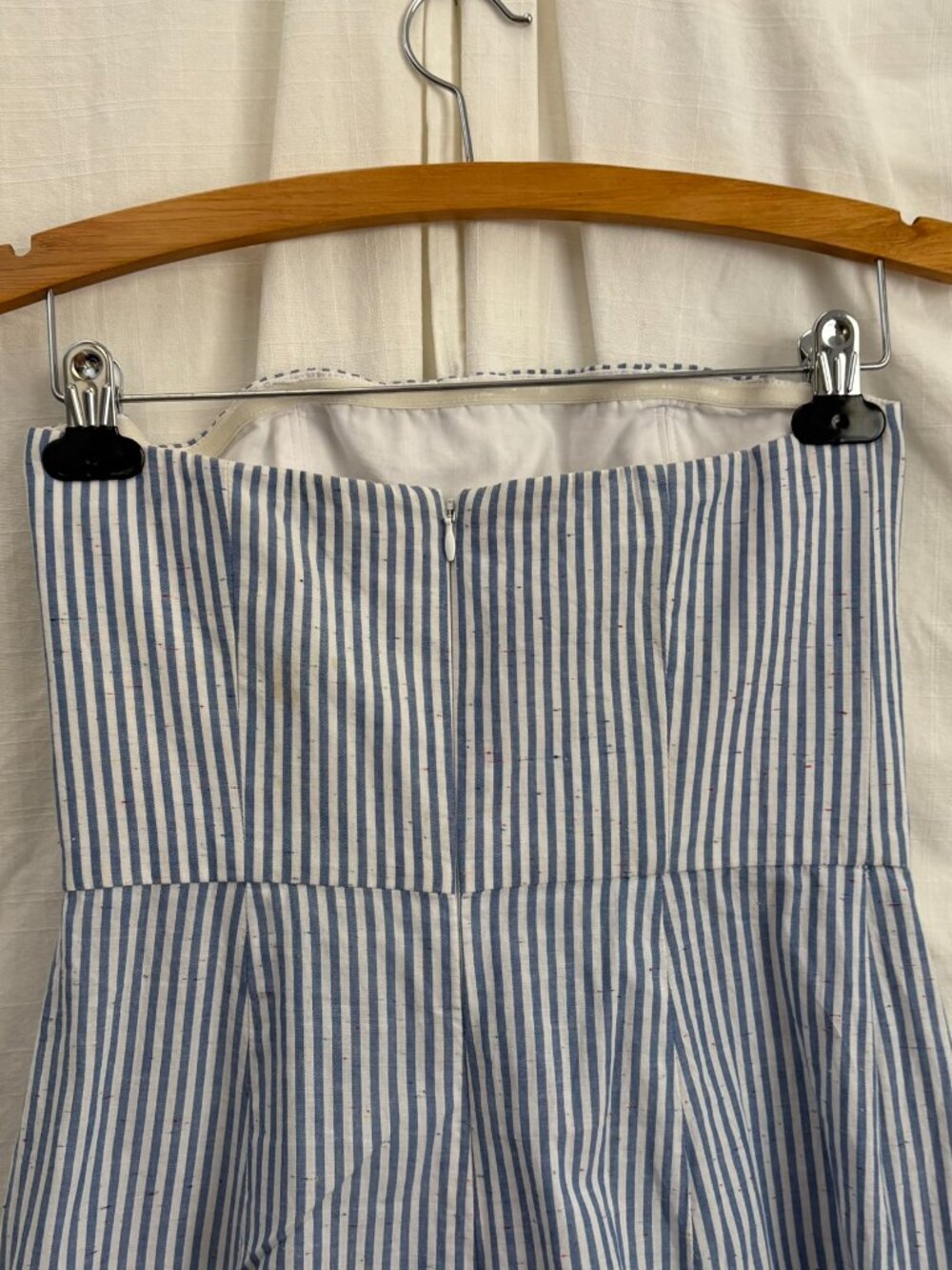 Club Monaco Blue White Striped Strapless Jumpsuit Wide Leg Cotton Size 0 Summer - Picture 5 of 9